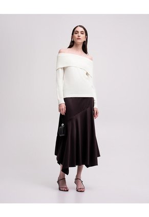 Buzo Slim Tejido De Punto Off Shoulder Avena Mujer Beige
