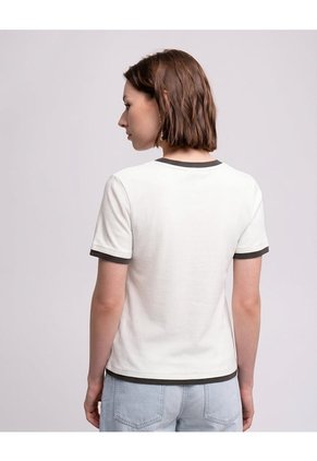 Camiseta Slim Tejido De Punto Crema Mujer Beige