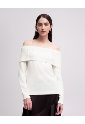 Buzo Slim Tejido De Punto Off Shoulder Avena Mujer Beige