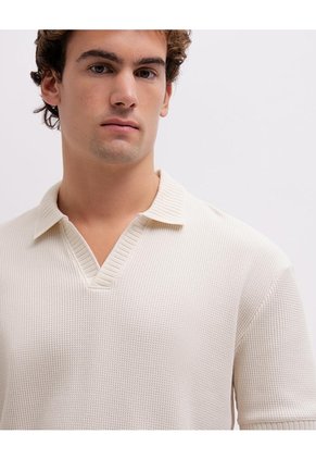 Polo Regular Tejida Avena Hombre Beige
