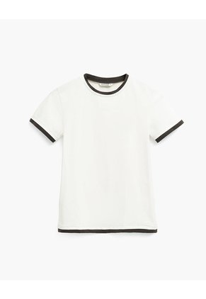 Camiseta Slim Tejido De Punto Crema Mujer Beige