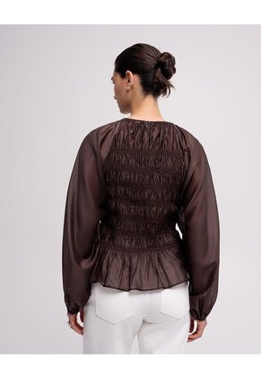 Camisa Manga Larga Oversize Café Mujer Cafe