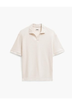 Polo Regular Tejida Avena Hombre Beige