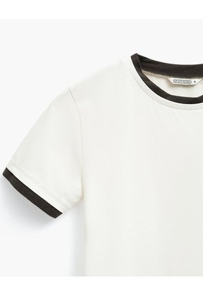 Camiseta Slim Tejido De Punto Crema Mujer Beige