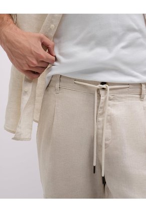 Bermuda Regular Lino Kaki Hombre Beige