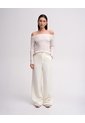 Pantalón Recto Tiro Alto Crema Mujer Beige de PUNTO BLANCO