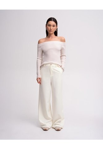Pantalón Recto Tiro Alto Crema Mujer Beige PUNTO BLANCO