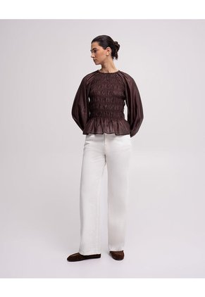 Camisa Manga Larga Oversize Café Mujer Cafe