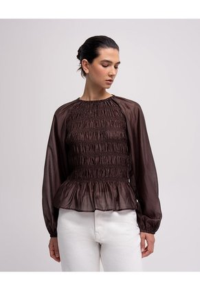 Camisa Manga Larga Oversize Café Mujer Cafe