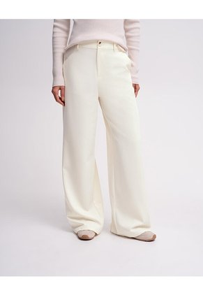 Pantalón Recto Tiro Alto Crema Mujer Beige