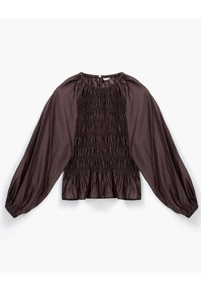 Camisa Manga Larga Oversize Café Mujer Cafe
