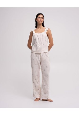Pantalón De Pijama Tiro Medio Estampado Beige PUNTO BLANCO