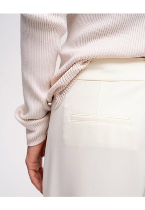 Pantalón Recto Tiro Alto Crema Mujer Beige