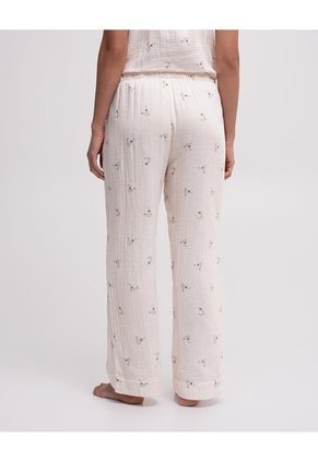 Pantalón De Pijama Tiro Medio Estampado Beige