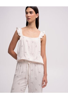 Pantalón De Pijama Tiro Medio Estampado Beige