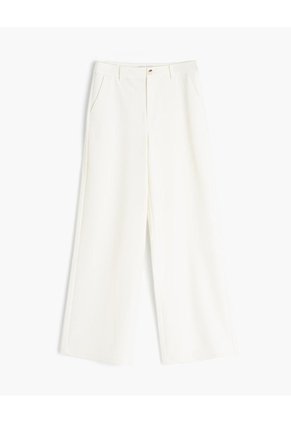 Pantalón Recto Tiro Alto Crema Mujer Beige