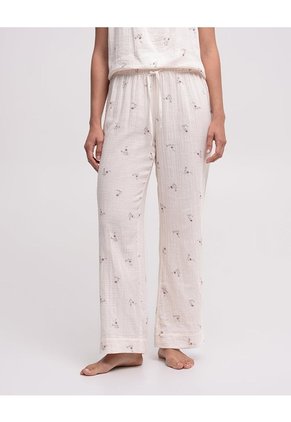 Pantalón De Pijama Tiro Medio Estampado Beige