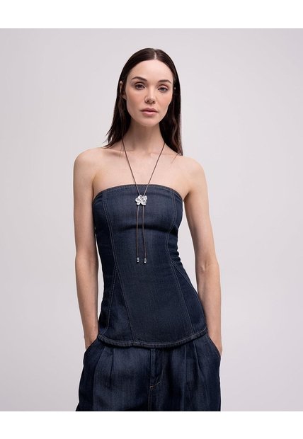 Camisa Strapless Denim Oscuro Mujer Azul