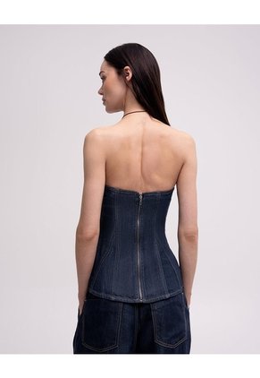 Camisa Strapless Denim Oscuro Mujer Azul