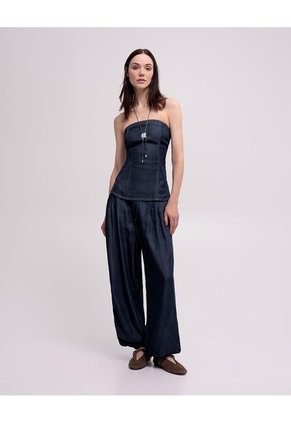 Camisa Strapless Denim Oscuro Mujer Azul