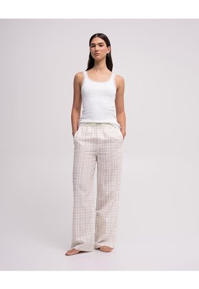 Pantalón De Pijama Mujer Tiro Alto Cuadros Beige
