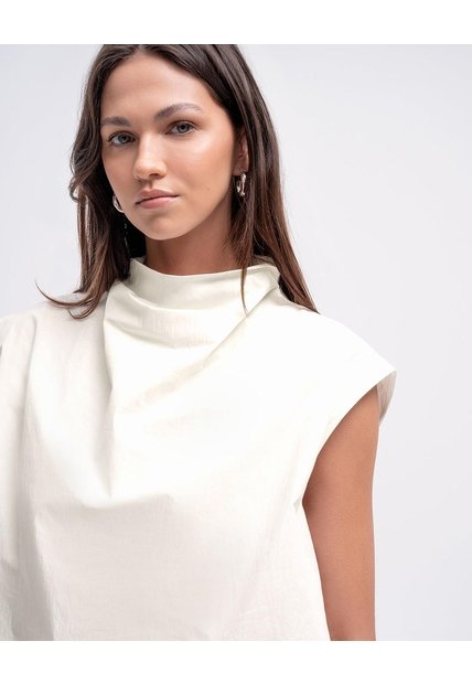 Blusa Globo Cuello Tortuga Vainilla Mujer Beige