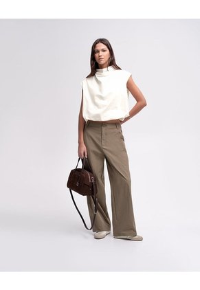 Blusa Globo Cuello Tortuga Vainilla Mujer Beige