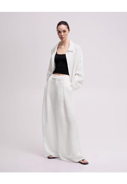 Pantalón Regular Tiro Medio Blanco Mujer Blanco