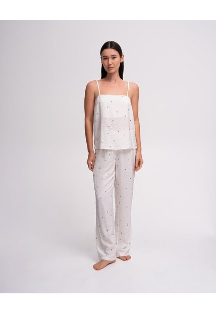 Blusa + Pantalón De Pijama Mujer Efecto Arrugado Crudo Beige