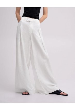 Pantalón Regular Tiro Medio Blanco Mujer Blanco