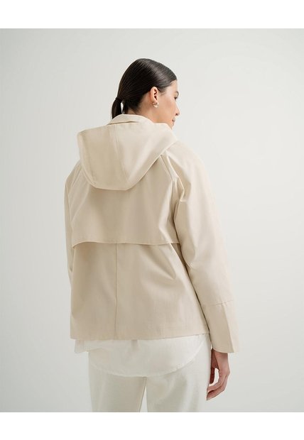 Chaqueta Parka Regular Capucha Removible Crema Mujer Beige