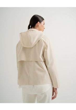 Chaqueta Parka Regular Capucha Removible Crema Mujer Beige