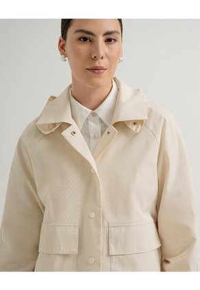 Chaqueta Parka Regular Capucha Removible Crema Mujer Beige
