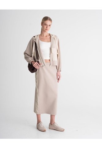 Falda Midi Confort Tiro Medio Tacto Suave Caqui Mujer Beige PUNTO BLANCO