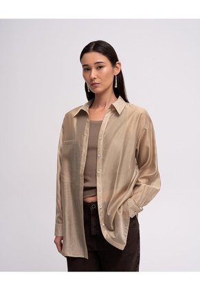 Camisa Manga Larga Oversize Transparencia Café Mujer Cafe