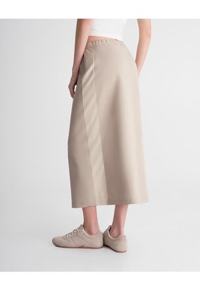 Falda Midi Confort Tiro Medio Tacto Suave Caqui Mujer Beige