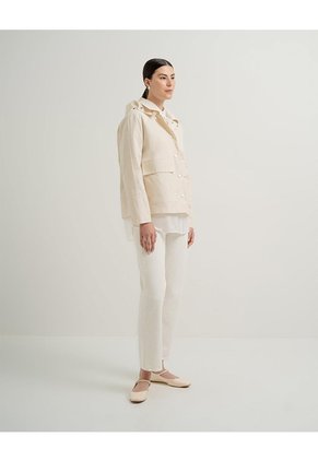 Chaqueta Parka Regular Capucha Removible Crema Mujer Beige