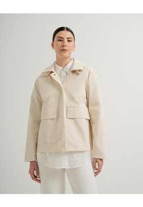 Chaqueta Parka Regular Capucha Removible Crema Mujer Beige