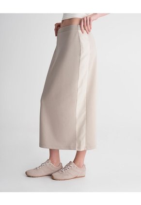 Falda Midi Confort Tiro Medio Tacto Suave Caqui Mujer Beige