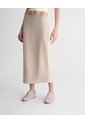 Falda Midi Confort Tiro Medio Tacto Suave Caqui Mujer Beige de PUNTO BLANCO