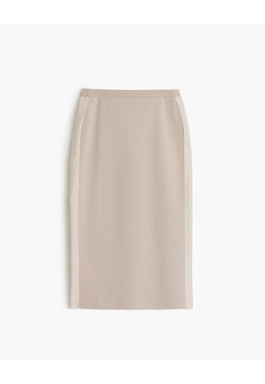 Falda Midi Confort Tiro Medio Tacto Suave Caqui Mujer Beige