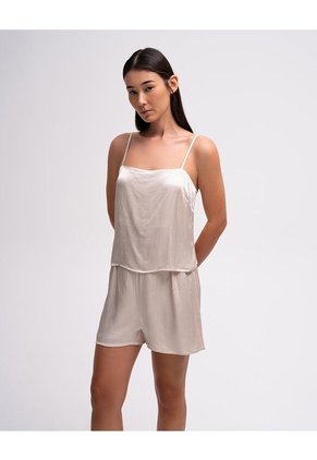Blusa + Short De Pijama Tipo Satín Habano Mujer Beige