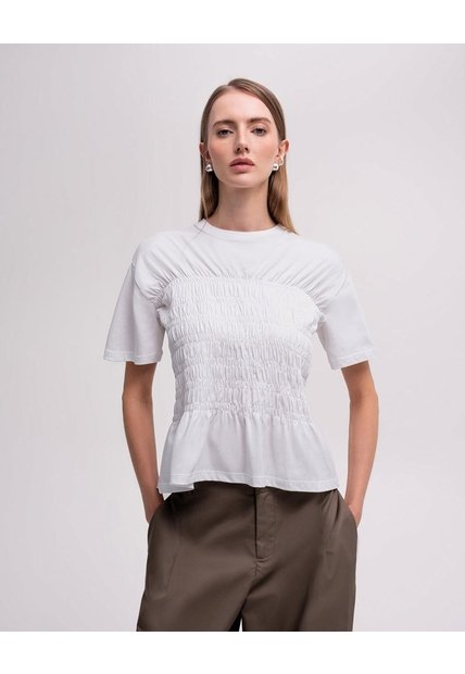 Camiseta Nido De Abeja Crema Mujer Beige