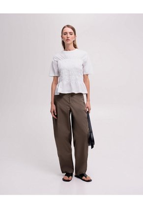 Camiseta Nido De Abeja Crema Mujer Beige