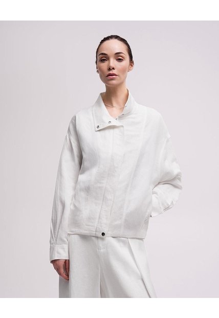 Chaqueta Oversize Cuello Alto Blanca Mujer Blanco