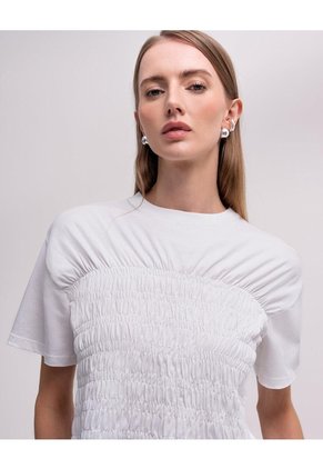 Camiseta Nido De Abeja Crema Mujer Beige
