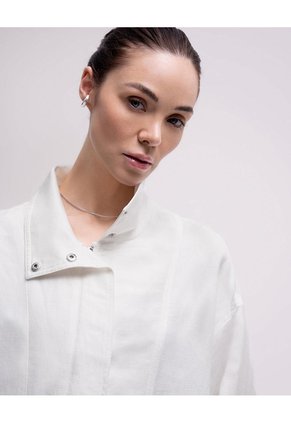 Chaqueta Oversize Cuello Alto Blanca Mujer Blanco