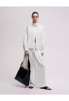 Chaqueta Oversize Cuello Alto Blanca Mujer Blanco