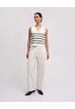 Pantalón Confort Wide Leg Tiro Medio Habano Mujer Beige de PUNTO BLANCO