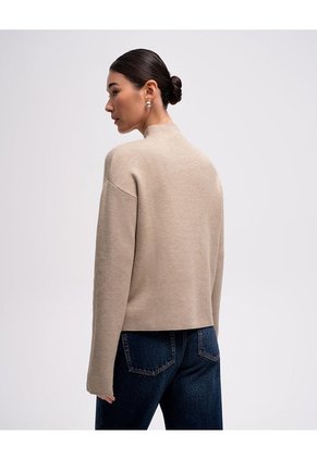 Suéter Regular Tejido De Punto Beige Mujer Beige